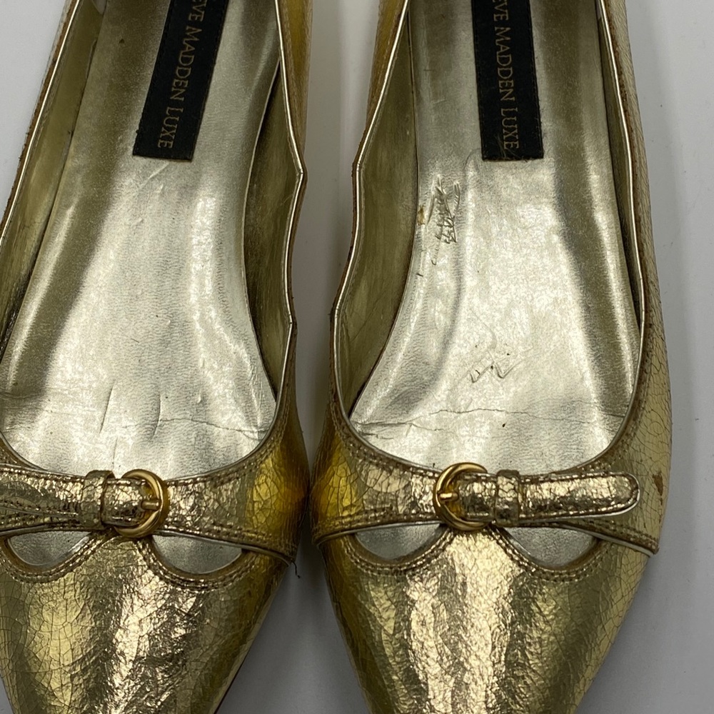 Used Crackled Gold Steve Madden Luxe Flats - Picture 6 of 15